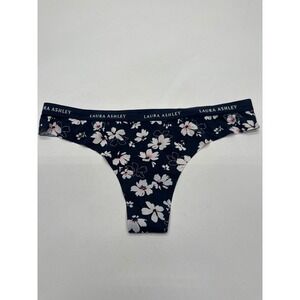 Laura Ashley Thong Panties Navy‎ Floral Seamless Underwear Womens Size S